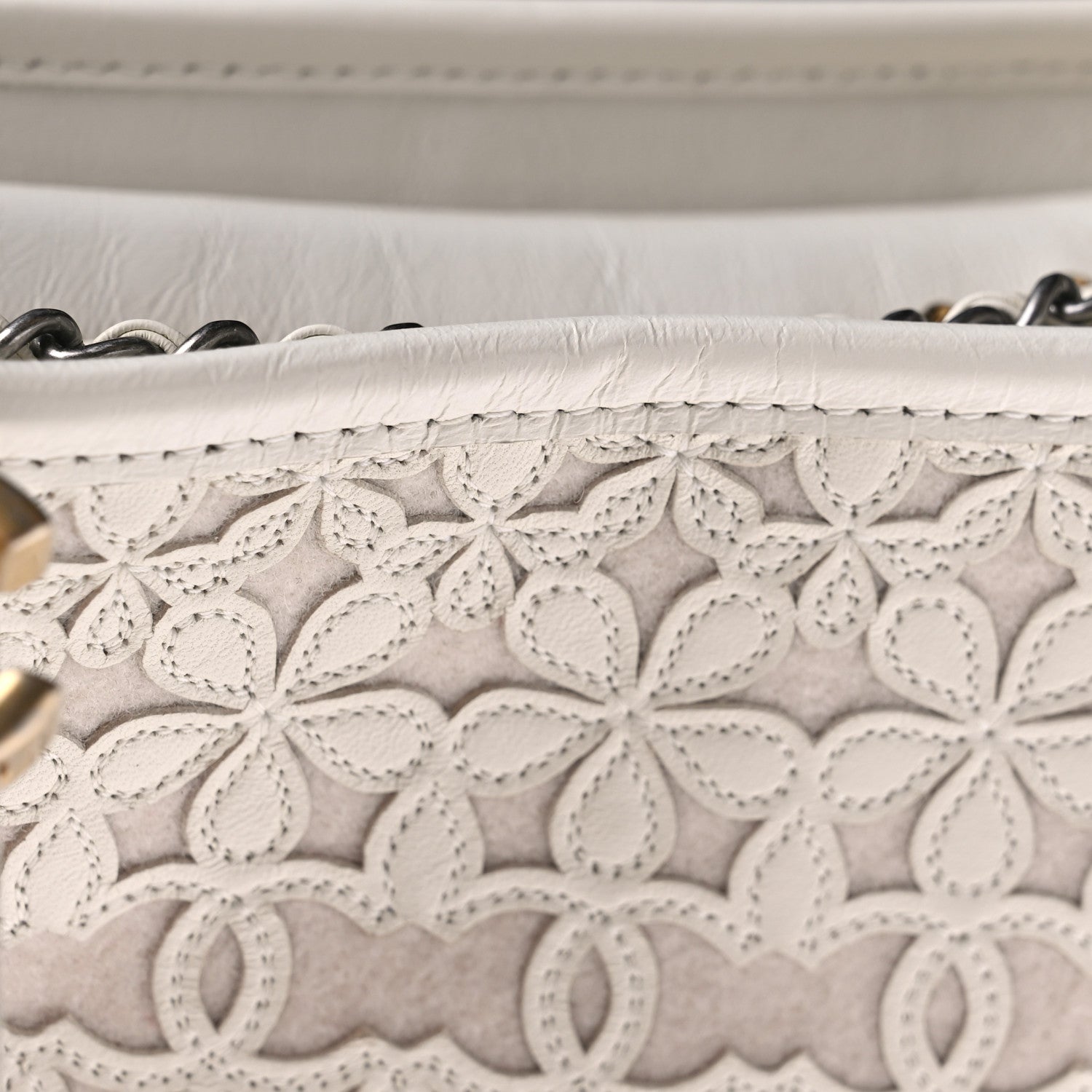 Chanel Calfskin Wool Felt Embossed Small Gabrielle Logo Hobo White 11 of 11