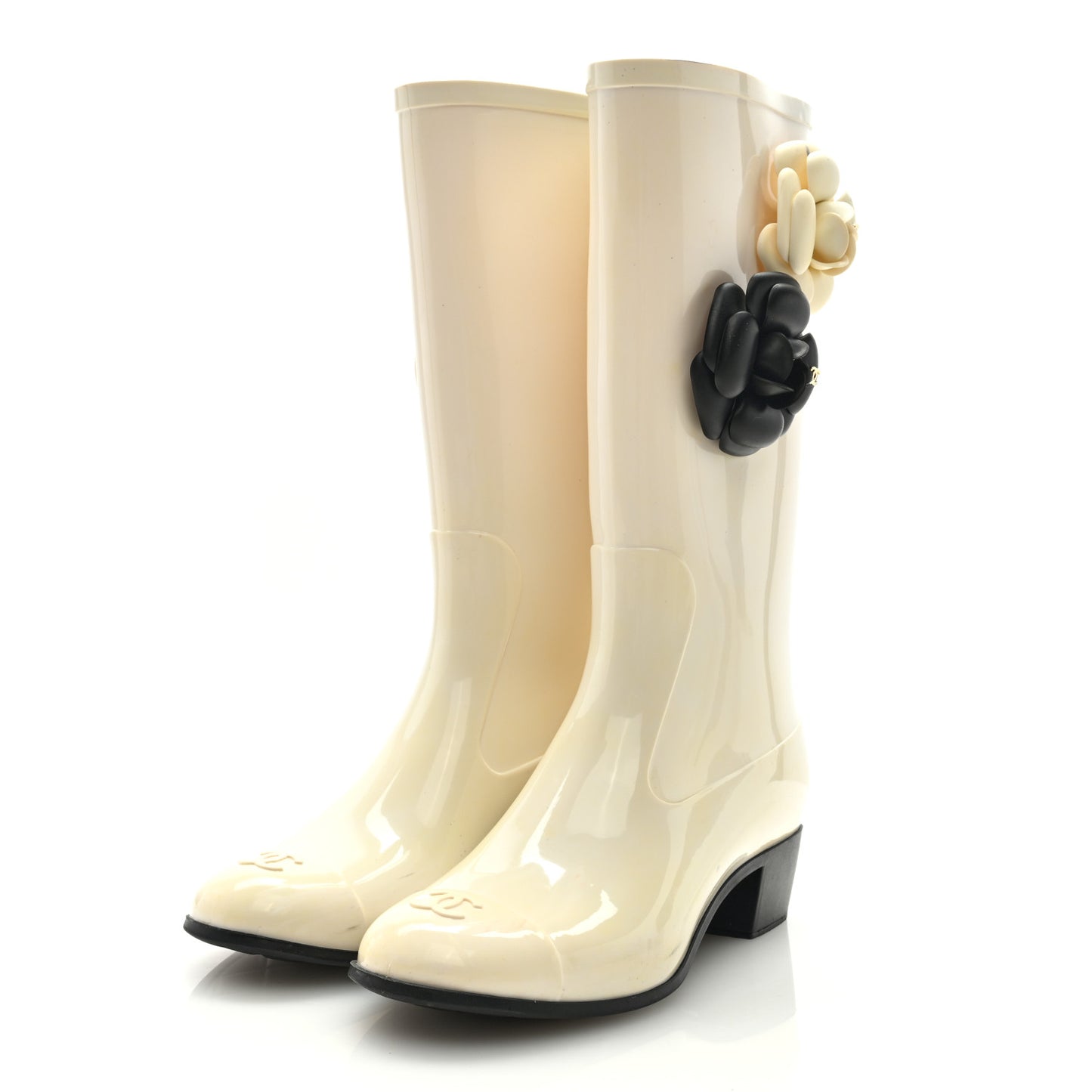Rubber Camellia Rain Boots 36 Off White