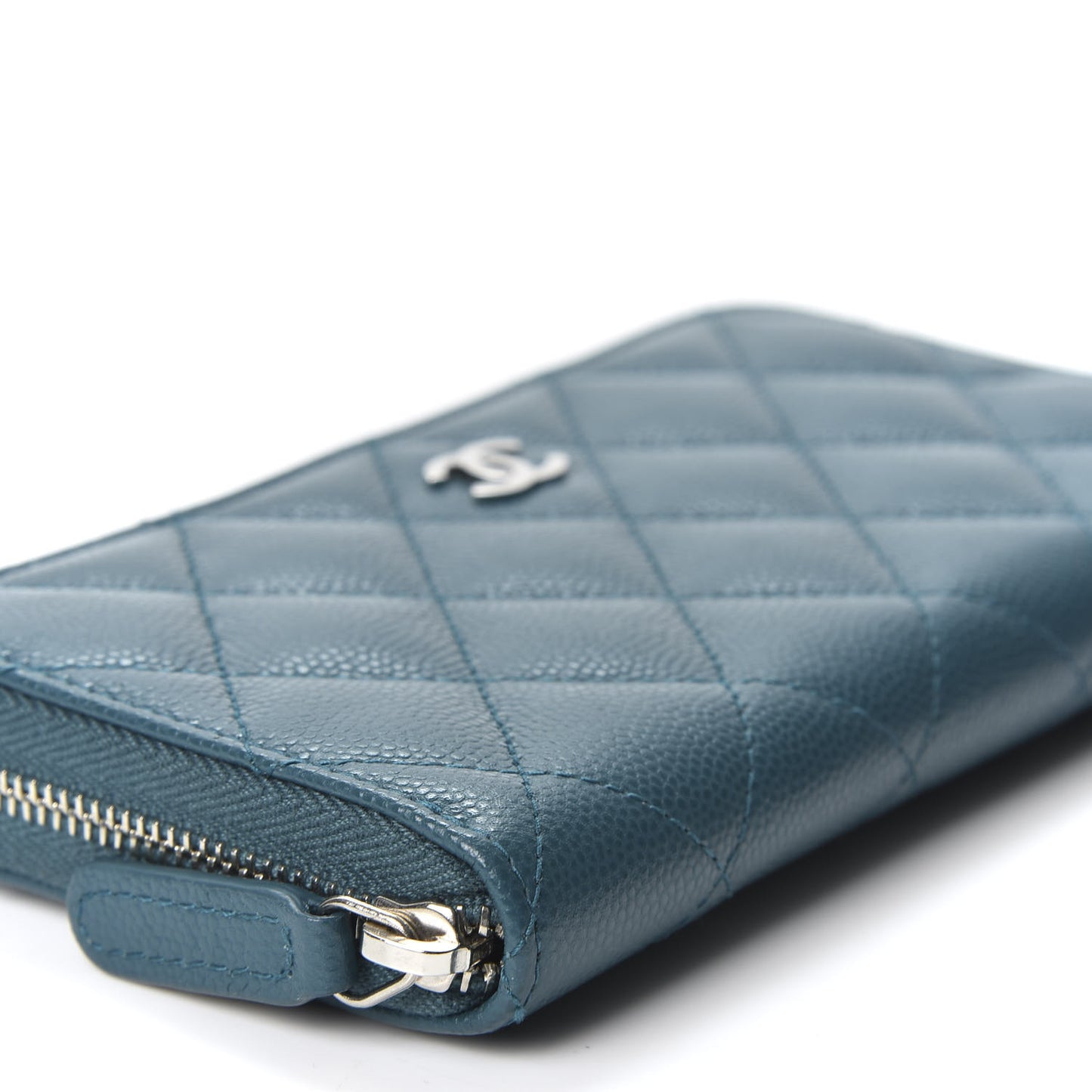 Caviar Quilted Medium Zip Around Wallet Dark Turquoise
