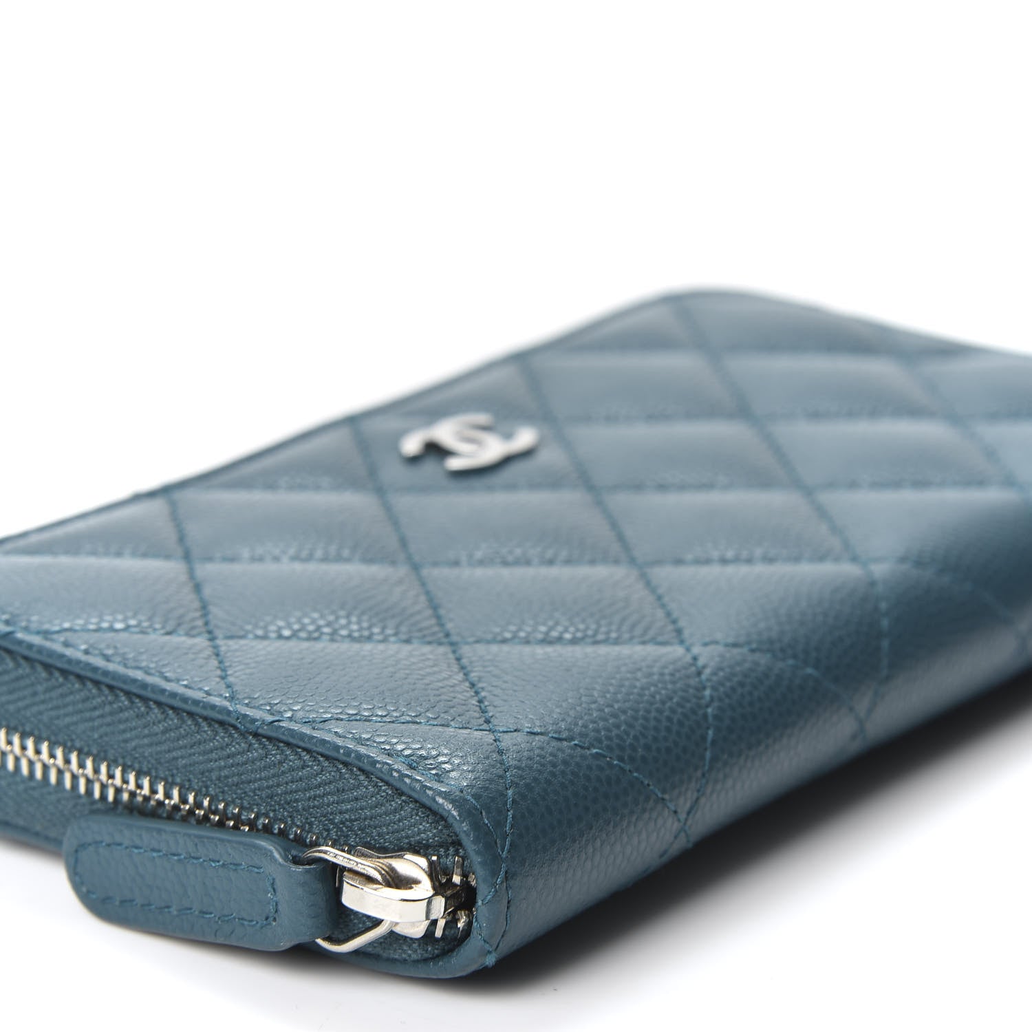 Chanel Caviar Quilted Medium Zip Around Wallet Dark Turquoise 5 of 10