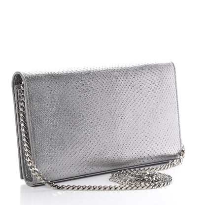 Saint Laurent Metallic Calfskin Python Embossed Monogram Chain Wallet Silver 2 of 13