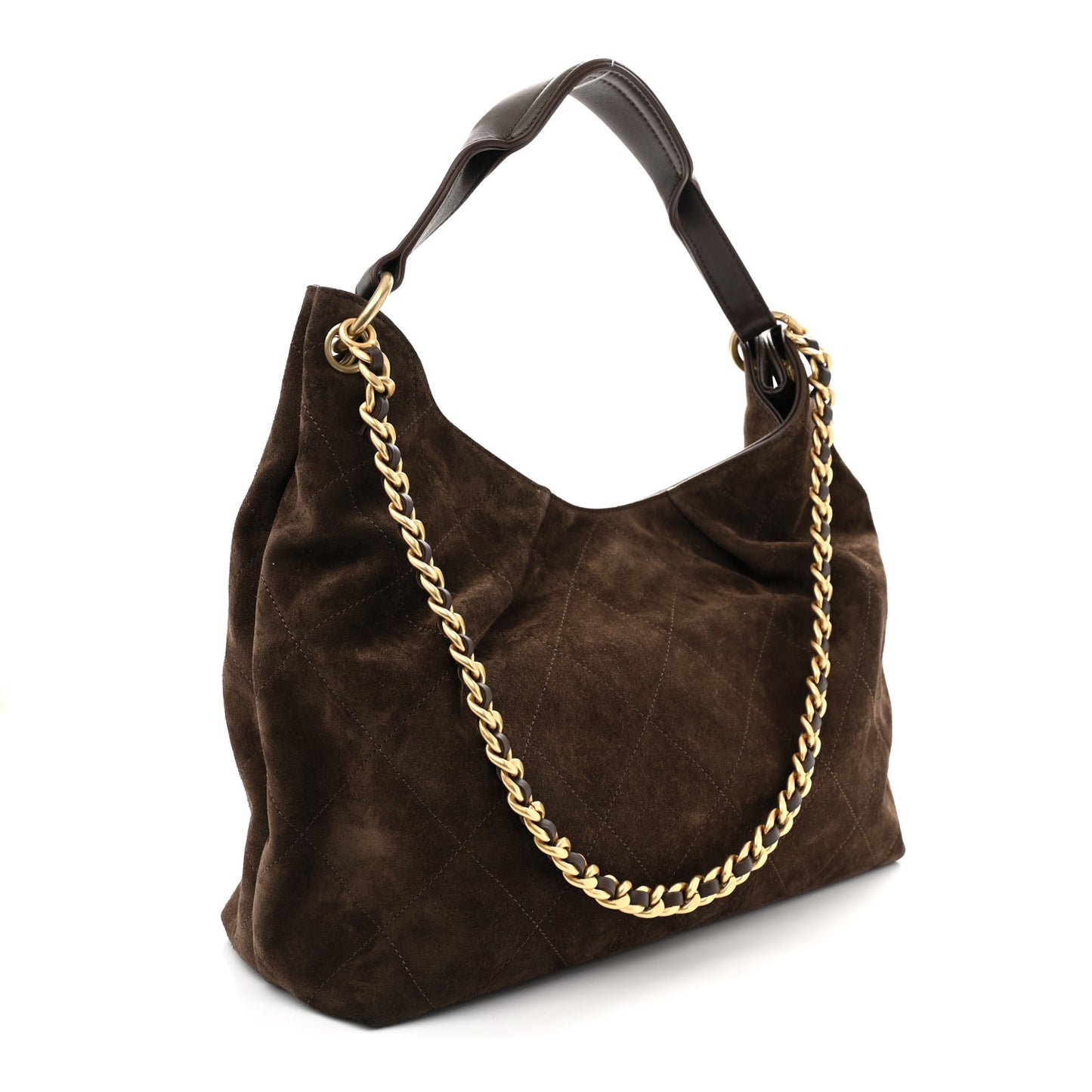 Suede Calfskin Lambskin Quilted Large Maxi Hobo Dark Brown