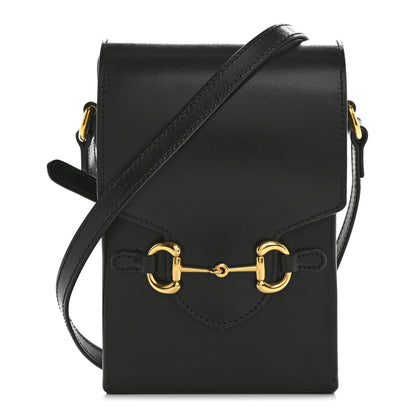 Gucci Boarded Plutone Calfskin Mini Horsebit 1955 Crossbody Bag Black 1 of 10