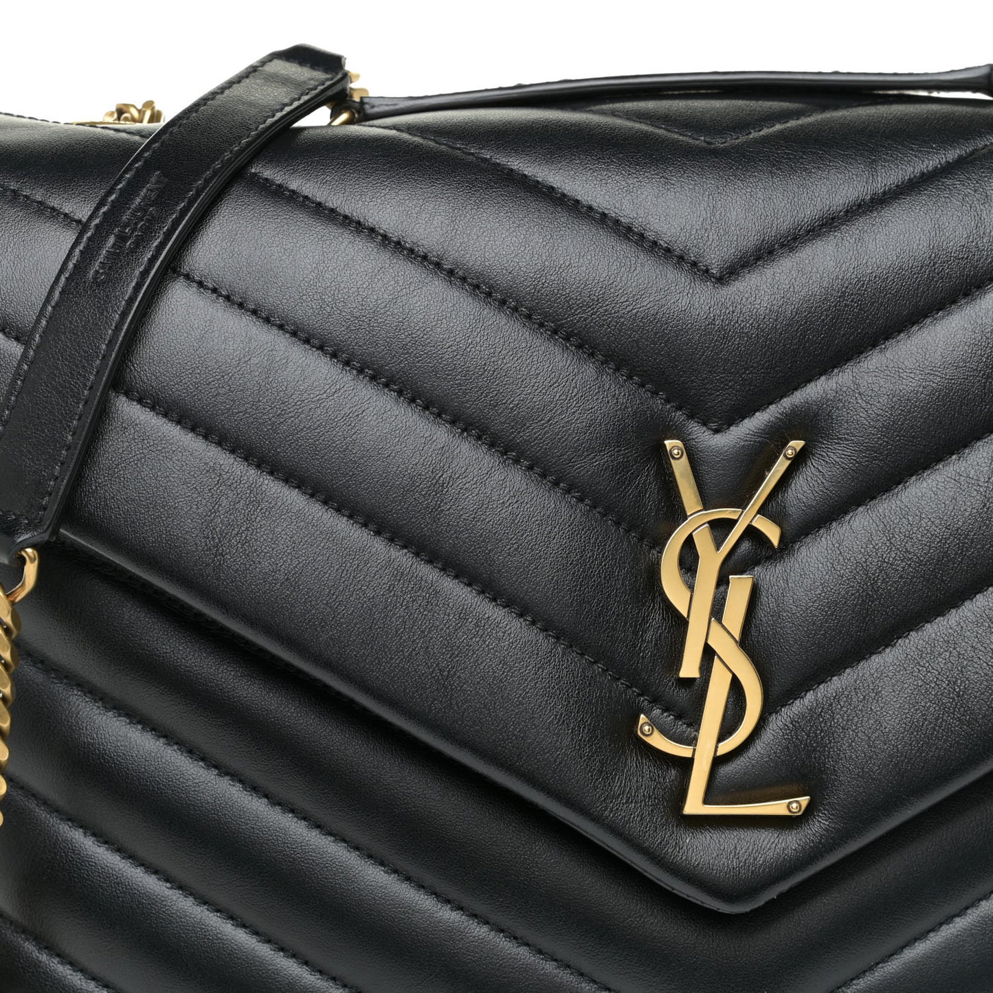 Calfskin Y Quilted Monogram Medium Loulou Chain Satchel Black