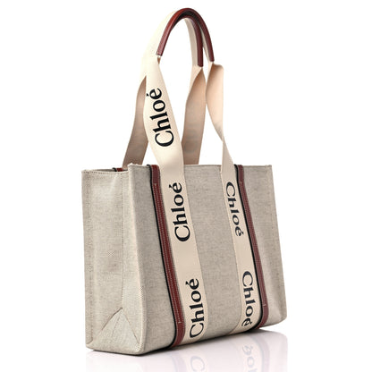 Chloe Cotton Calfskin Medium Woody Ribbon Tote White Brown 2 of 10