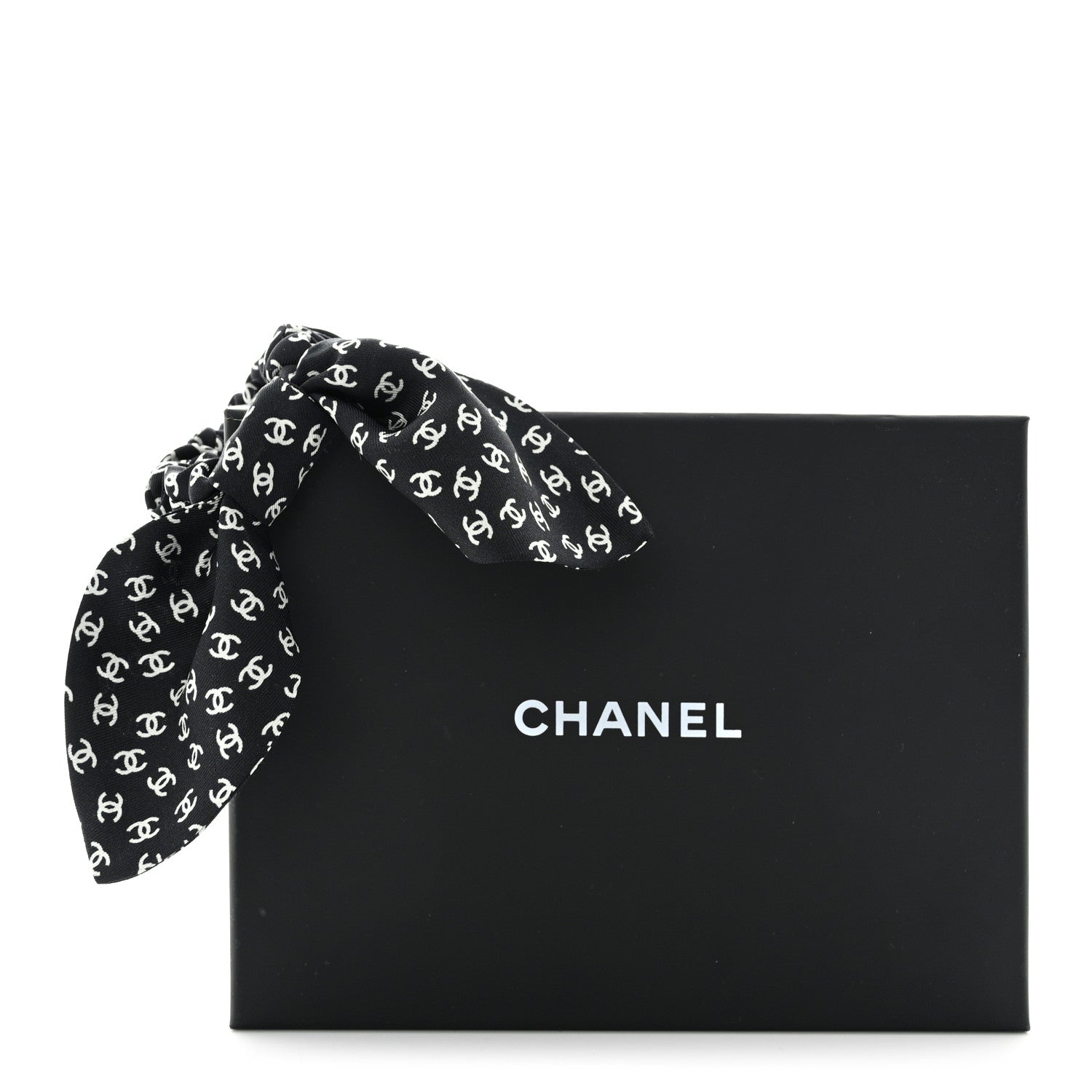 Chanel Silk Twill CC Scarf Hair Tie Black White 6 of 6