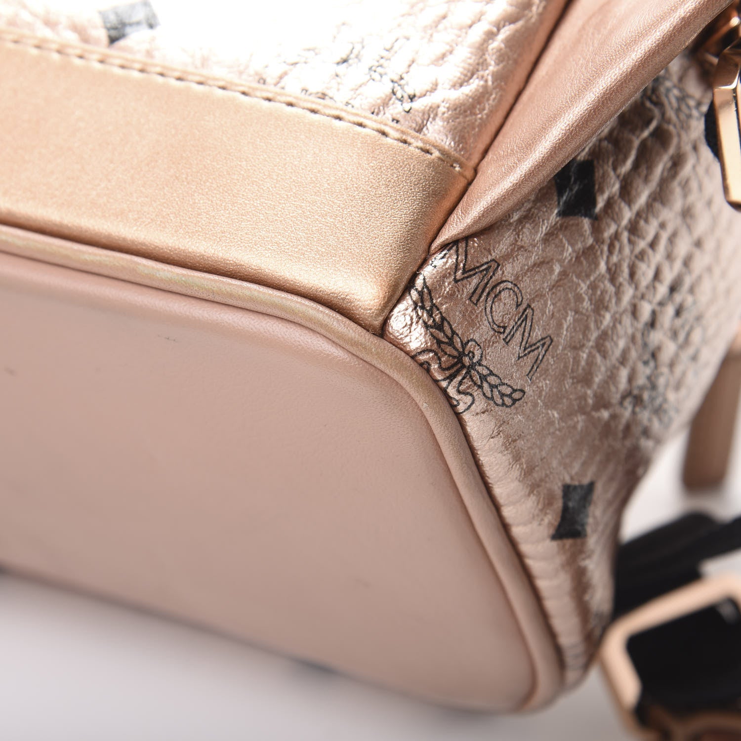 MCM Metallic Visetos Side Stud Mini Stark Backpack Champagne Gold 10 of 13