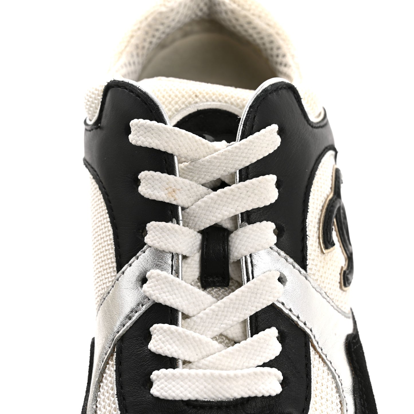 Mesh Suede Calfskin Grained Calfskin Womens CC Sneakers 35 Black White Silver