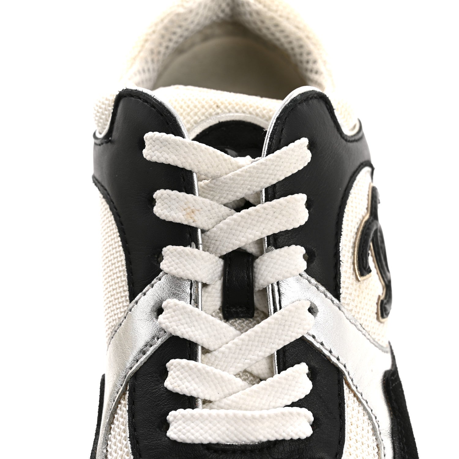 Chanel Mesh Suede Calfskin Grained Calfskin Womens CC Sneakers 35 Black White Silver 10 of 12