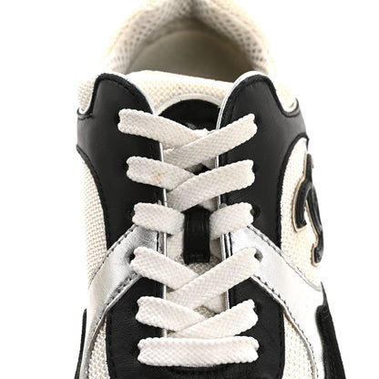 Chanel Mesh Suede Calfskin Grained Calfskin Womens CC Sneakers 35 Black White Silver 10 of 12