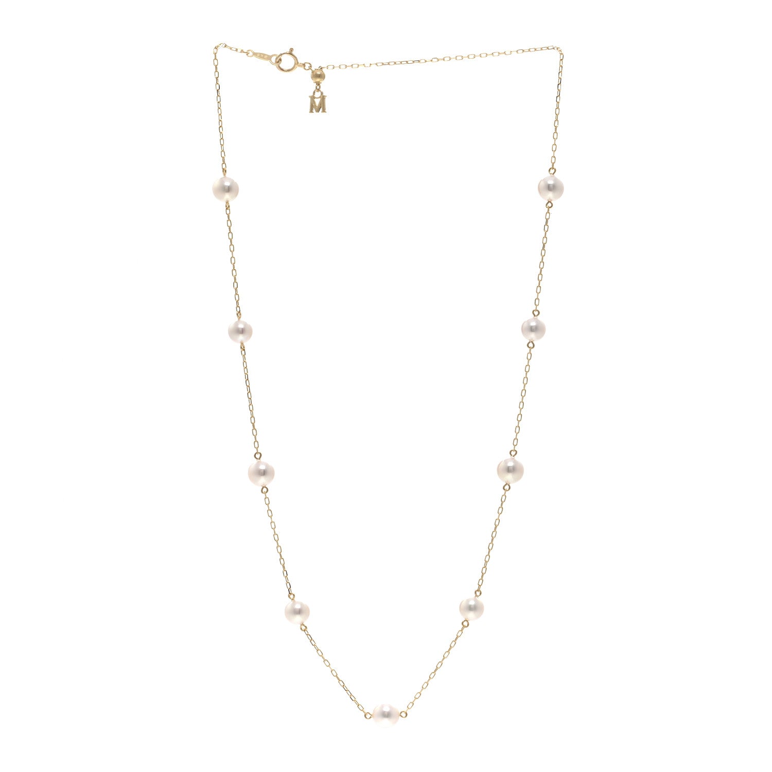 Mikimoto 18K Yellow Gold Akoya Pearl 6-6.5mm Station Necklace 3 of 4