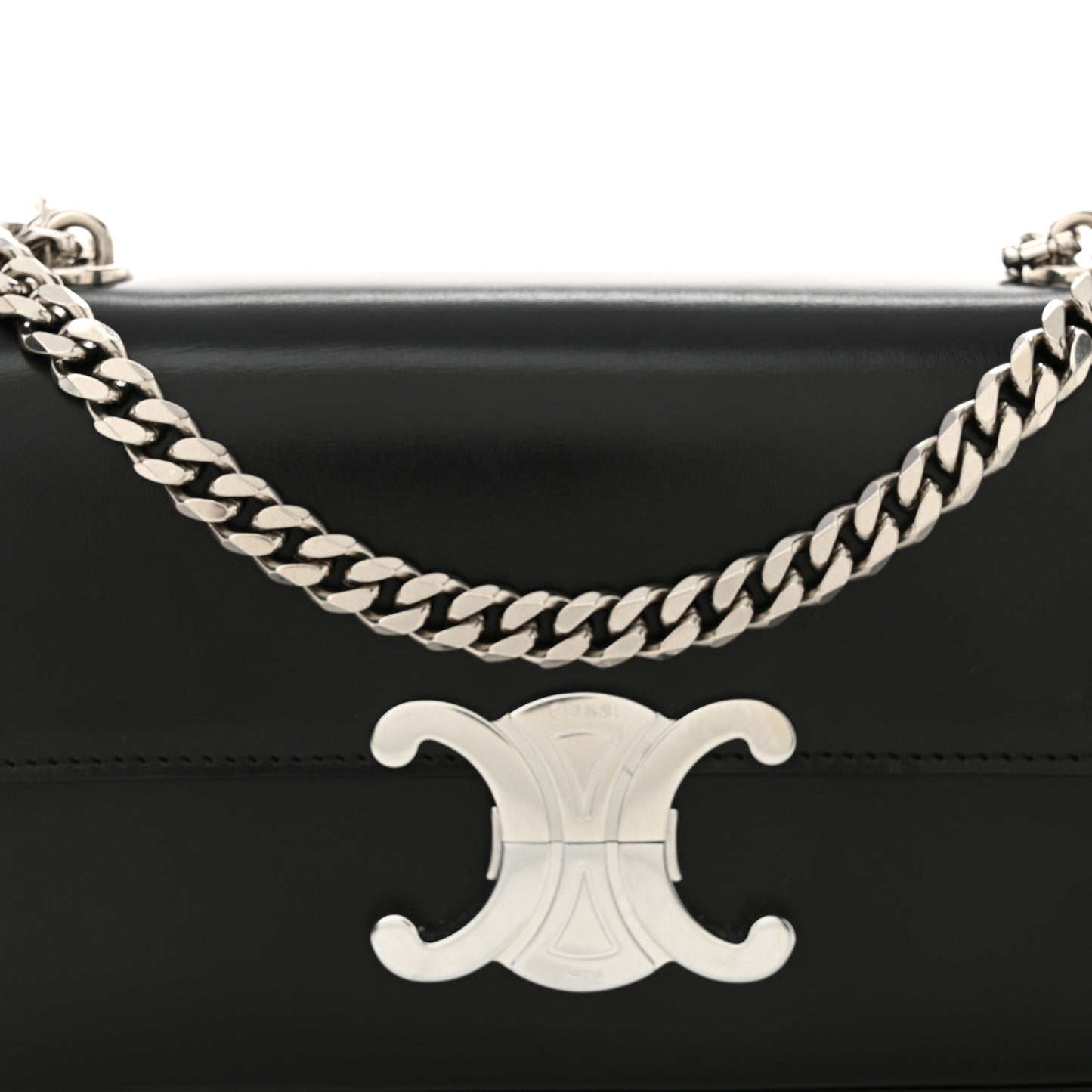 Shiny Calfskin Triomphe Chain Shoulder Bag Black
