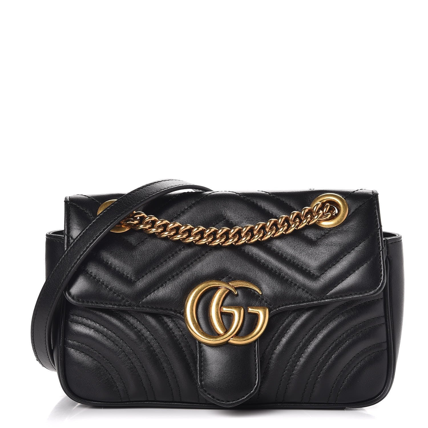Gucci Calfskin Matelasse Mini GG Marmont Shoulder Bag Black 1 of 7