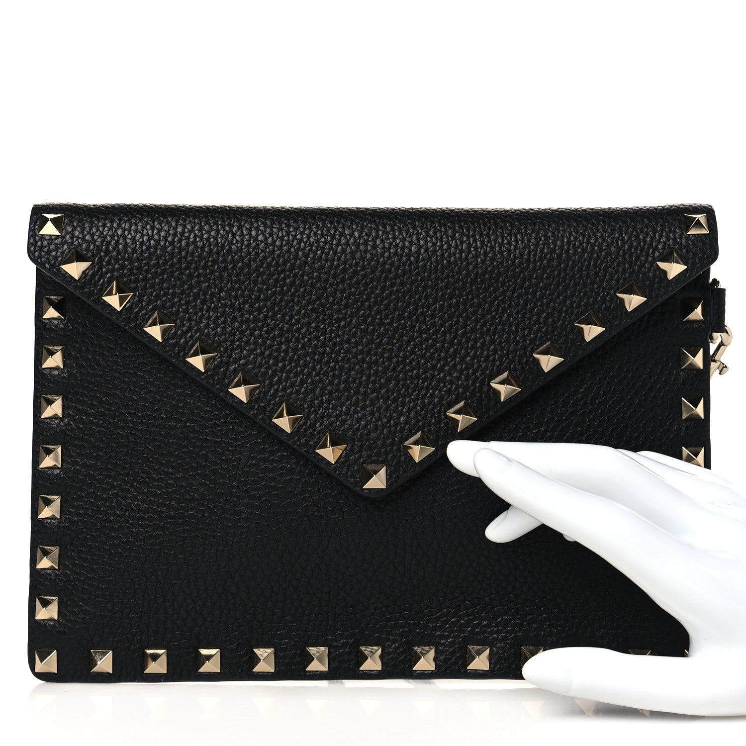 Valentino Garavani Pebbled Calfskin Medium Rockstud Envelope Flat Wristlet Pouch Black 2 of 7