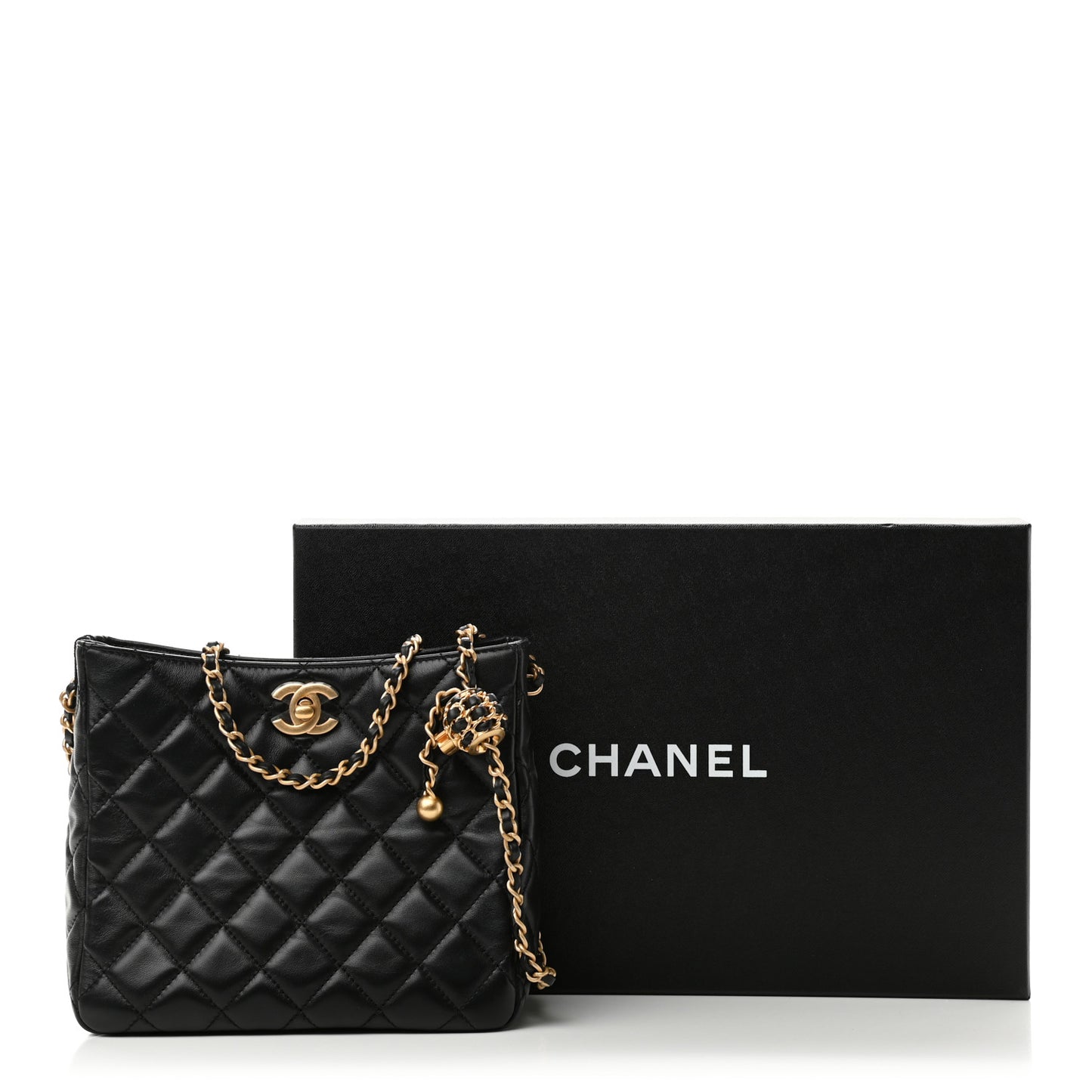 Lambskin Quilted Small Pearl Crush Hobo Black