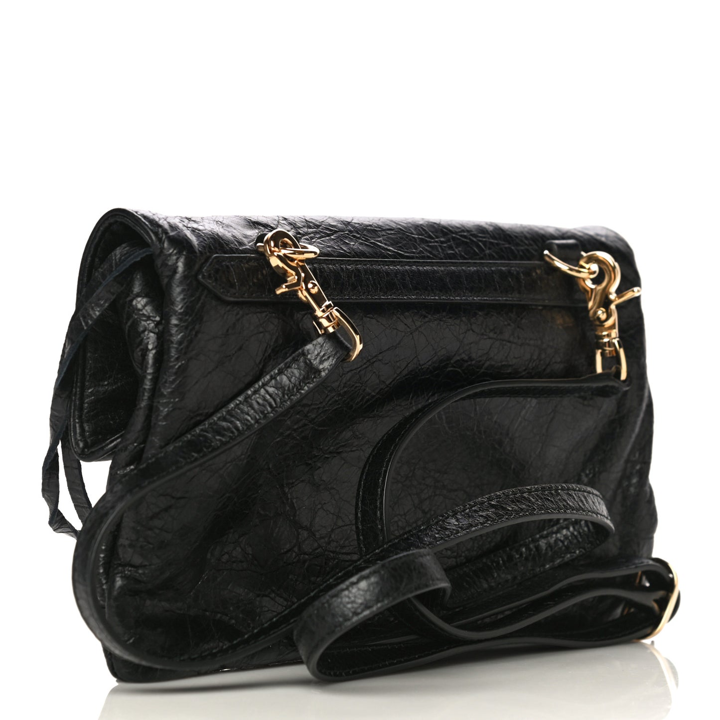 Agneau Classic Gold Hardware Mini Envelope Strap Clutch Black
