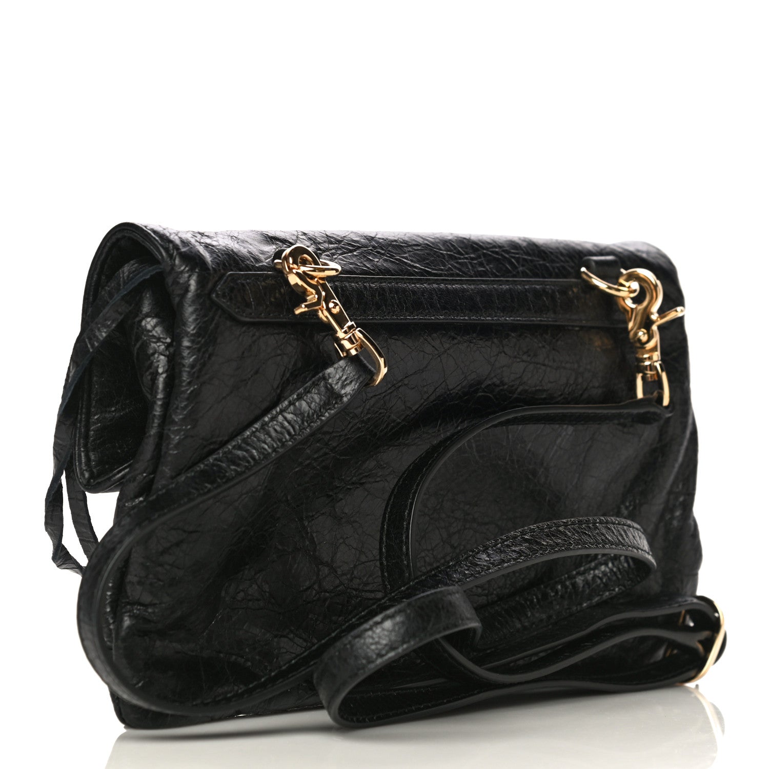 Balenciaga Agneau Classic Gold Hardware Mini Envelope Strap Clutch Black 3 of 9