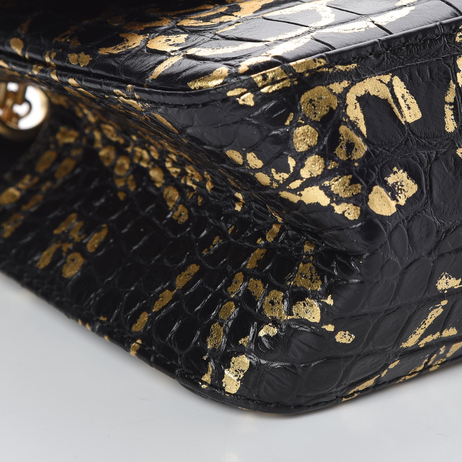 Chanel Calfskin Crocodile Embossed Graffiti 2.55 Mini Cocodile Reissue Flap Black Gold 8 of 11