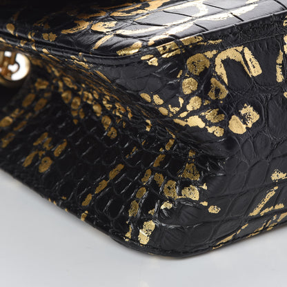 Chanel Calfskin Crocodile Embossed Graffiti 2.55 Mini Cocodile Reissue Flap Black Gold 8 of 11