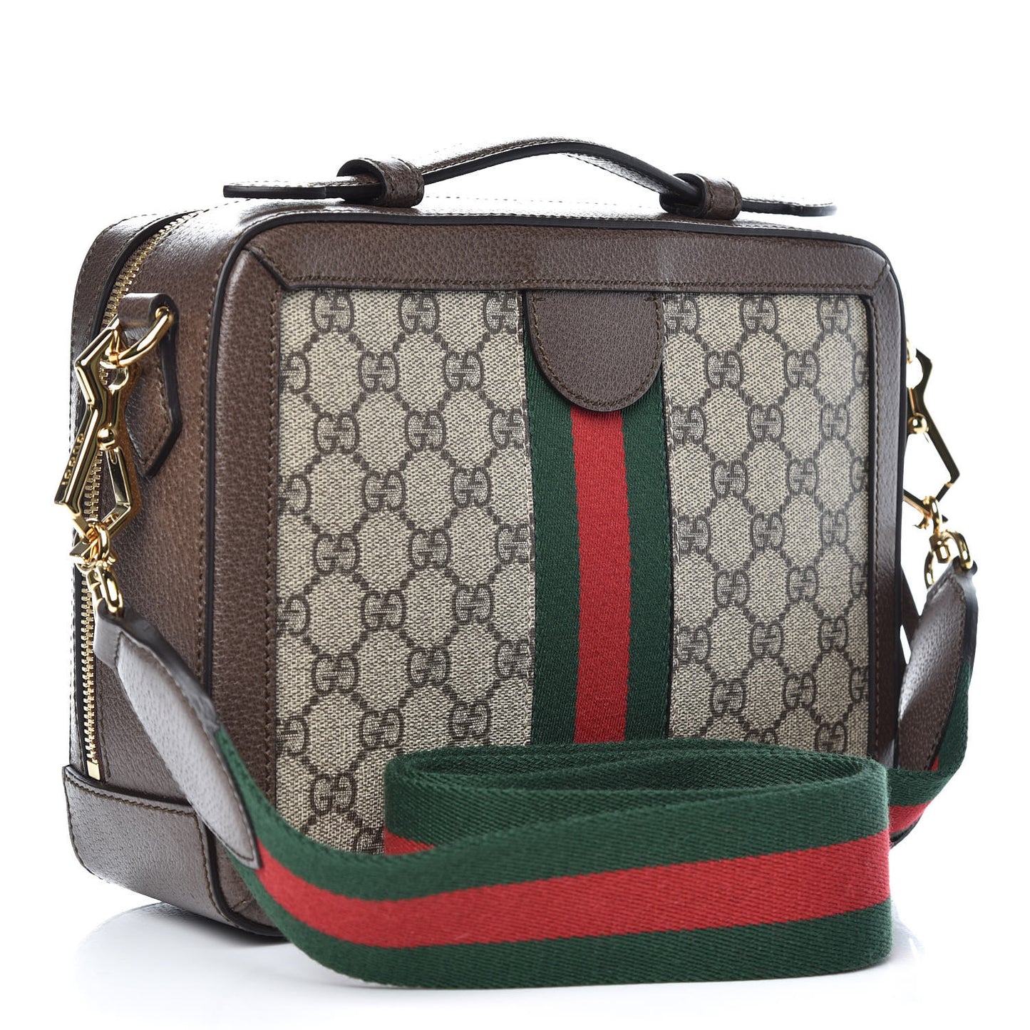 GG Supreme Monogram Web Small Ophidia Top Handle Shoulder Bag Brown