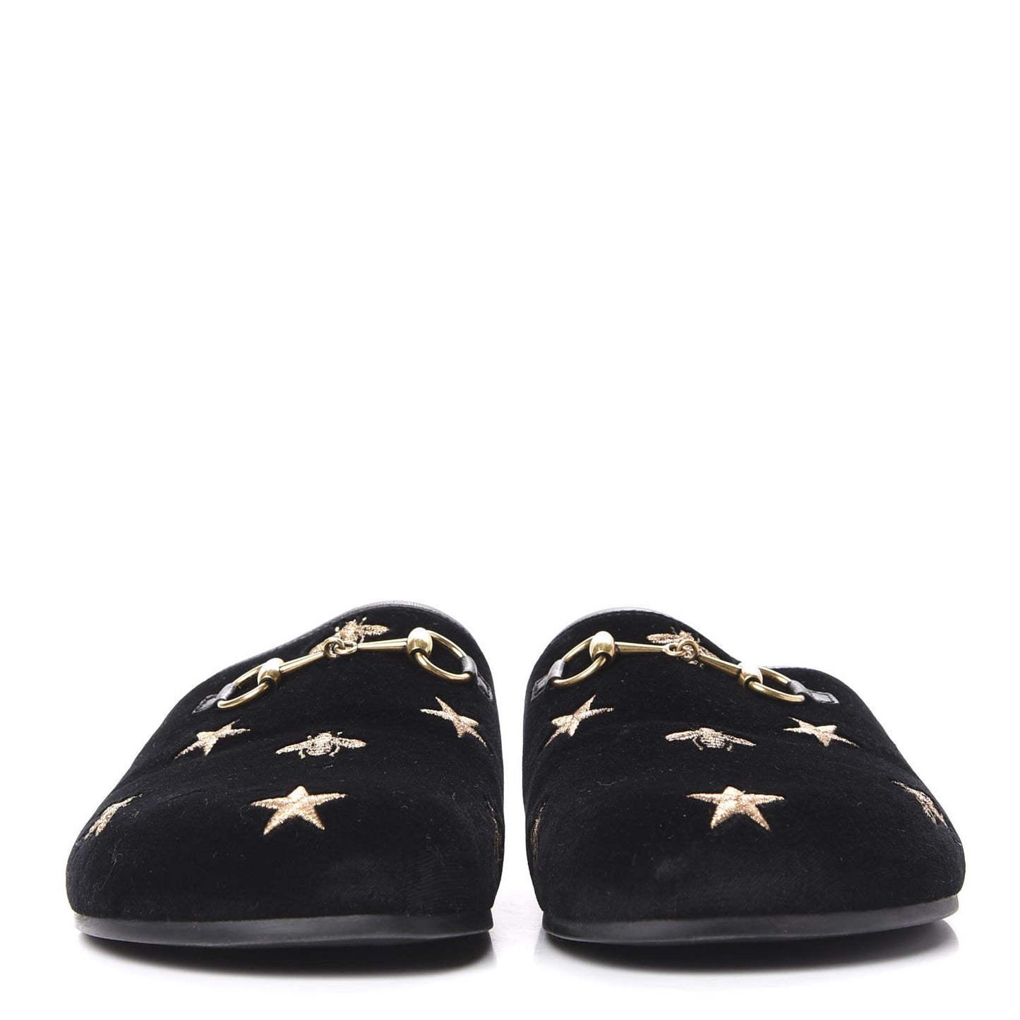 Softy Velvet Malaga Kid Bee Star Embroidered Womens Horsebit River Slippers 38 Black