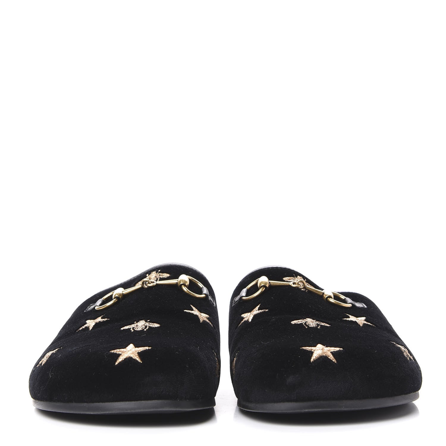 Gucci Softy Velvet Malaga Kid Bee Star Embroidered Womens Horsebit River Slippers 38 Black 4 of 10