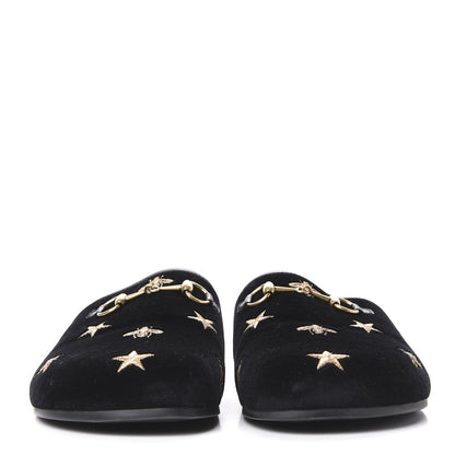Gucci Softy Velvet Malaga Kid Bee Star Embroidered Womens Horsebit River Slippers 38 Black 4 of 10