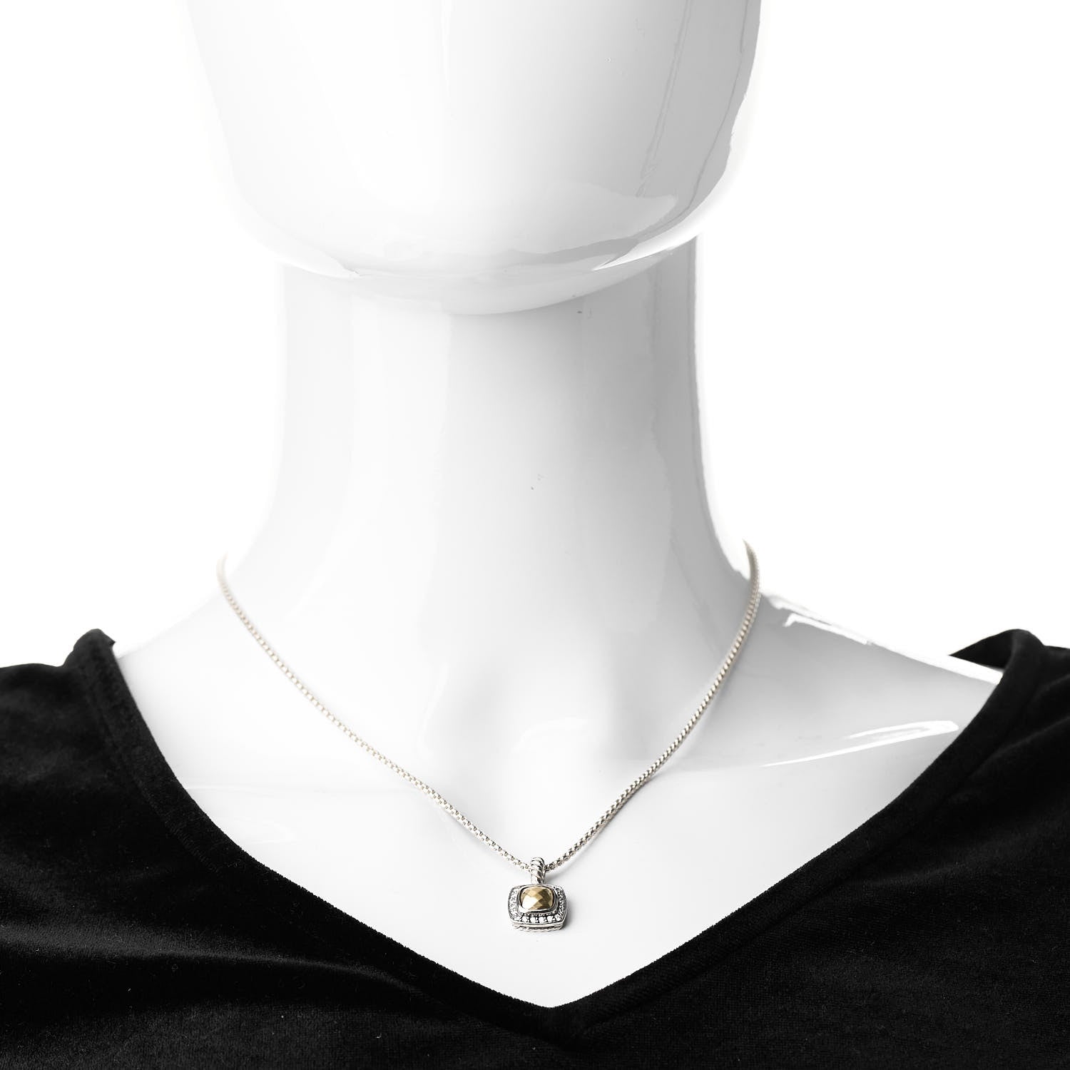 David Yurman Sterling Silver 18K Yellow Gold Diamond Petite Albion Dome Pendant Necklace 2 of 5