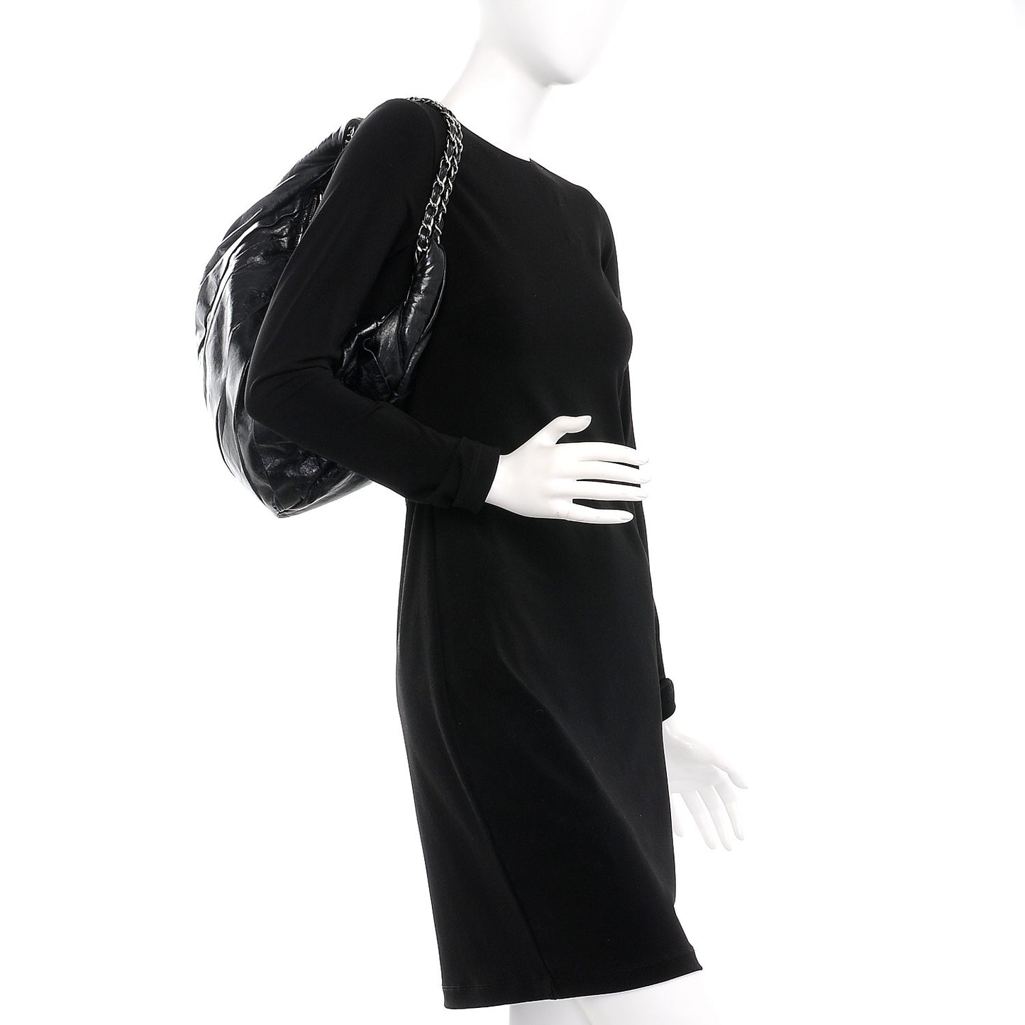 Glazed Calfskin Twisted Hobo Black