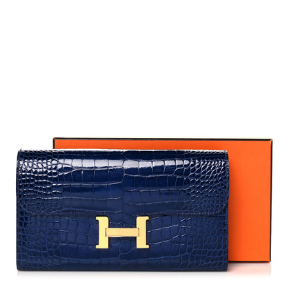 Hermes Shiny Alligator Verso Constance Long Wallet Bleu Saphir Bleu Paon 15 of 15