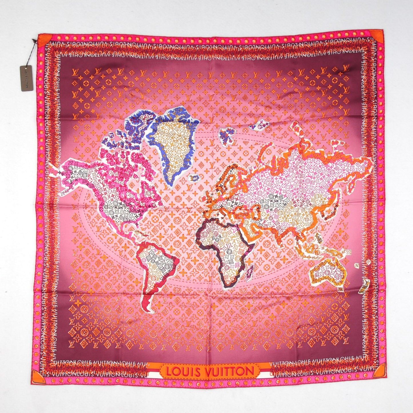 Silk Monogram Map Square Scarf Plum Orient