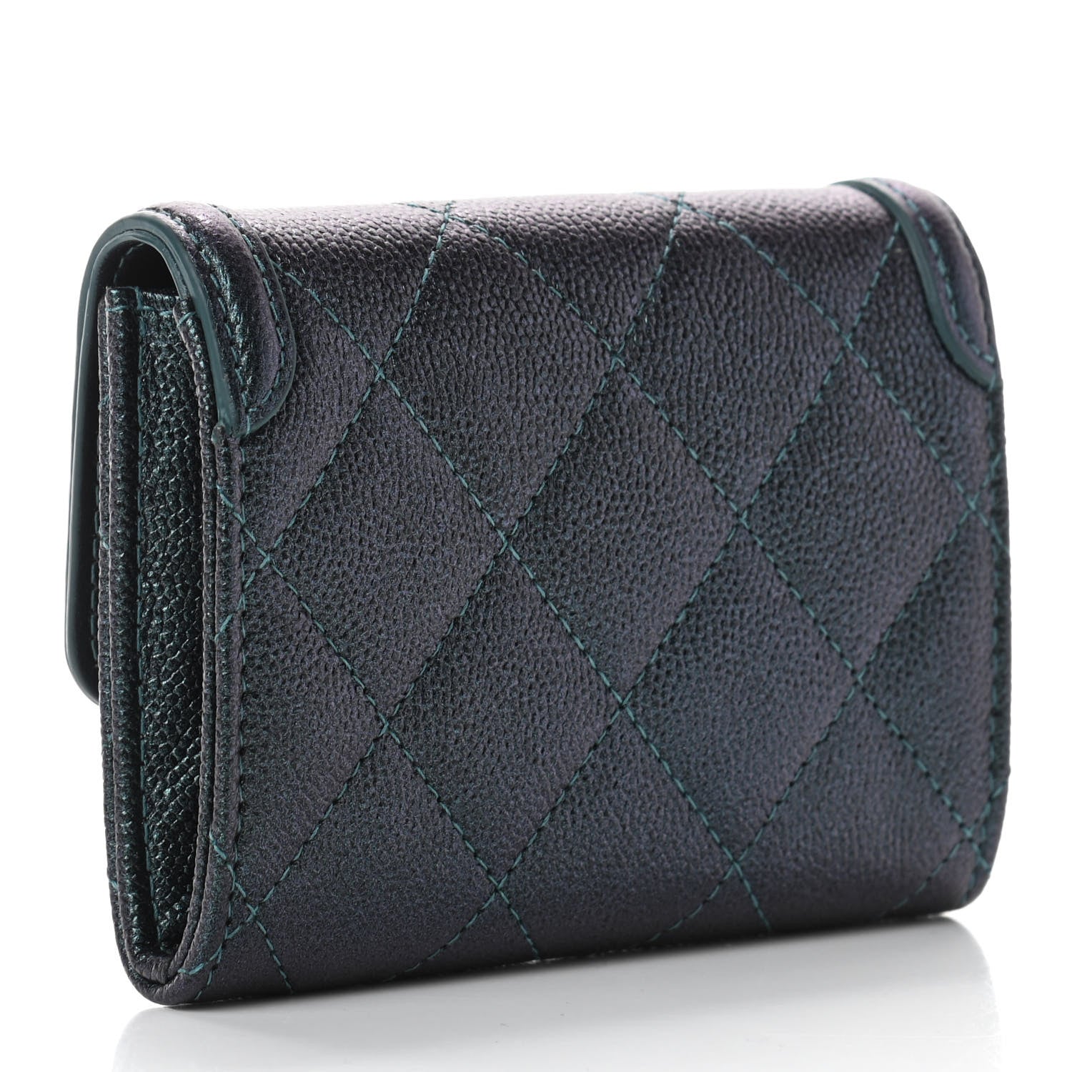 Chanel Iridescent Caviar Quilted Filigree Flap Card Holder Dark Turquoise 5 of 14