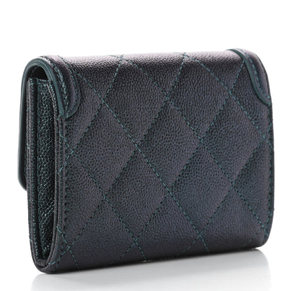 Chanel Iridescent Caviar Quilted Filigree Flap Card Holder Dark Turquoise 5 of 14