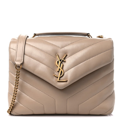 Saint Laurent Calfskin Y Quilted Monogram Small Loulou Chain Satchel Dark Beige 1 of 16