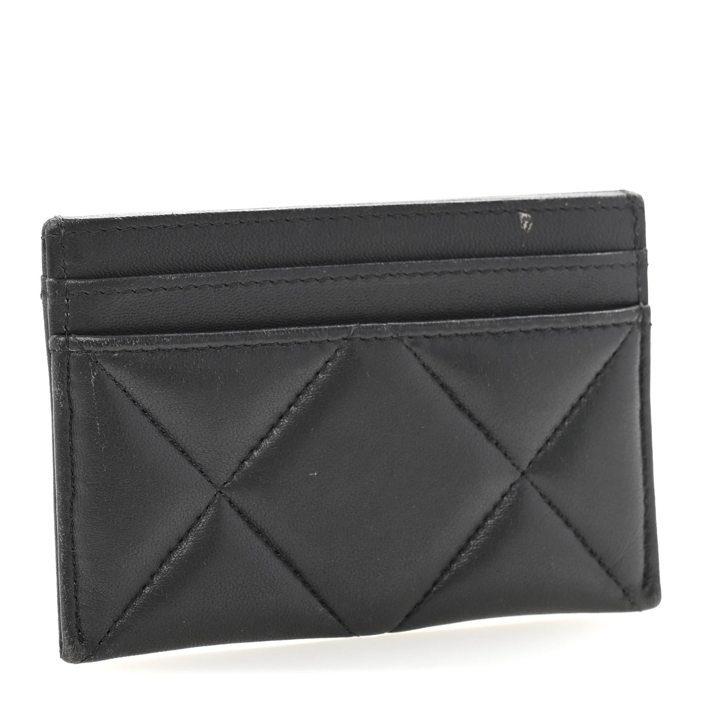 Lambskin Quilted Chanel 19 Card Holder Dark Grey