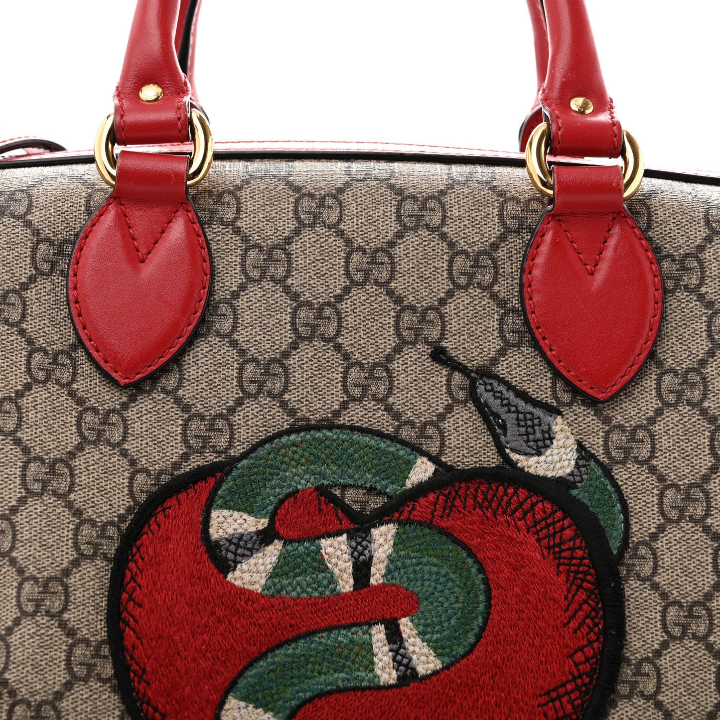 GG Supreme Monogram Kingsnake Heart Embroidered Medium Boston Hibiscus Red