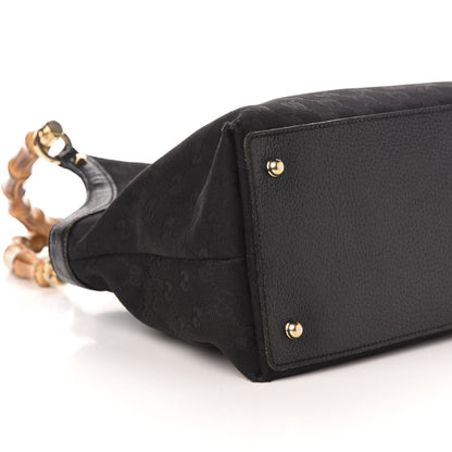 Gucci Monogram Bamboo Handle Shoulder Bag Black 10 of 14