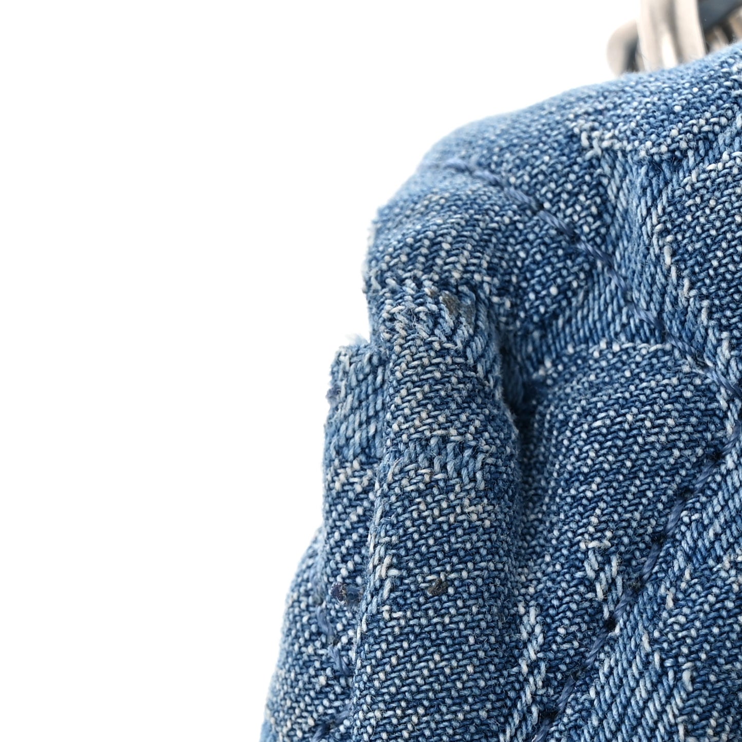 Denim Quilted Camellia Sweetheart Mini Flap Blue