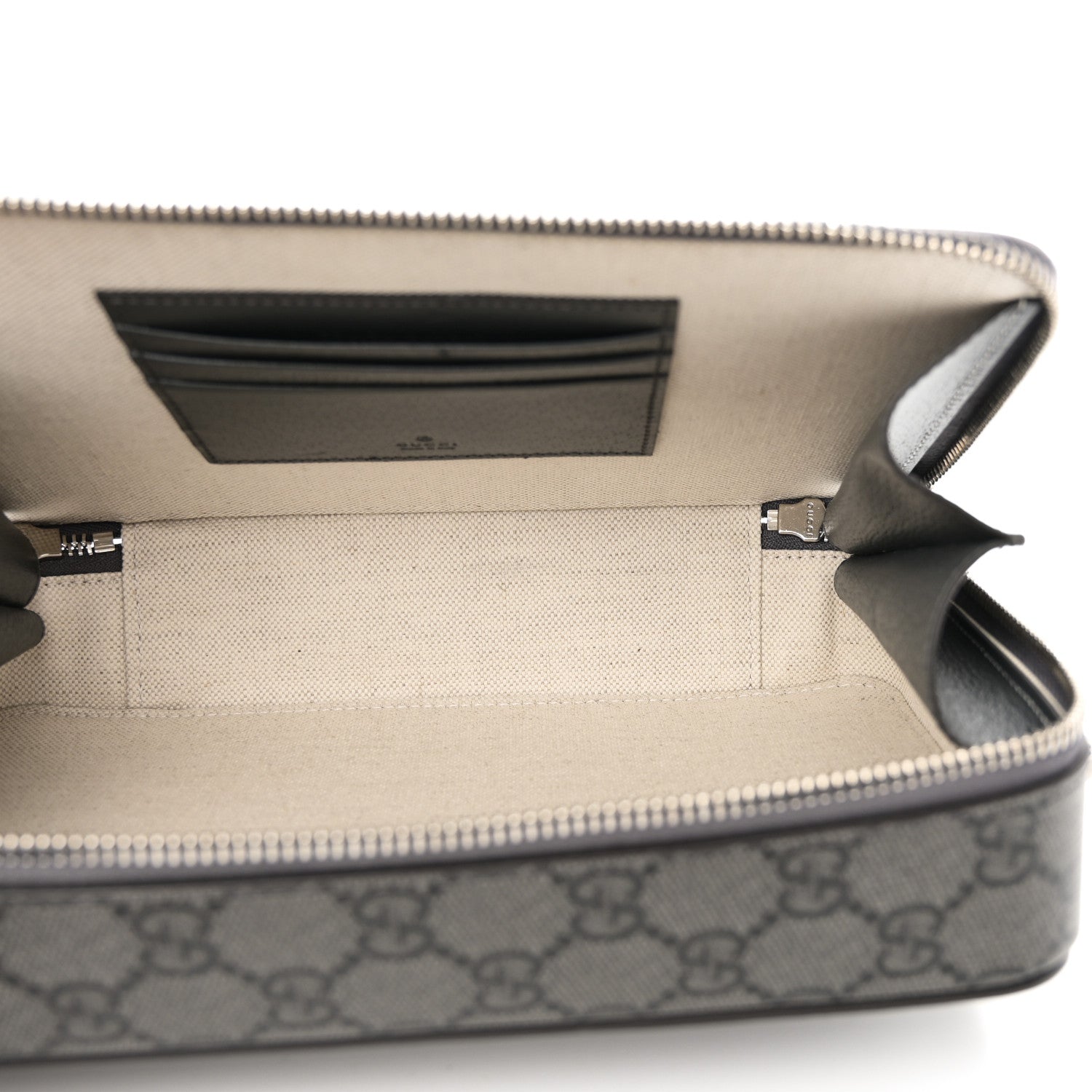 Gucci GG Supreme Monogram Textured Dollar Calfskin Small Ophidia Top Handle Shoulder Grey Black Graphite Grey 5 of 10
