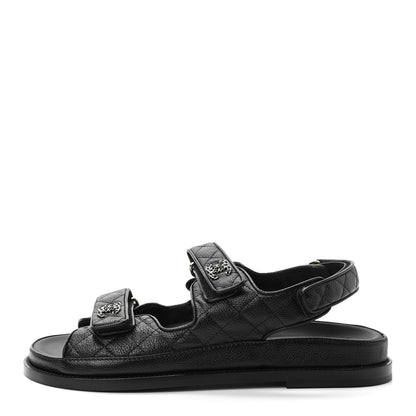 Chanel Grained Calfskin Velcro Dad Sandals 40.5 Black 1 of 8