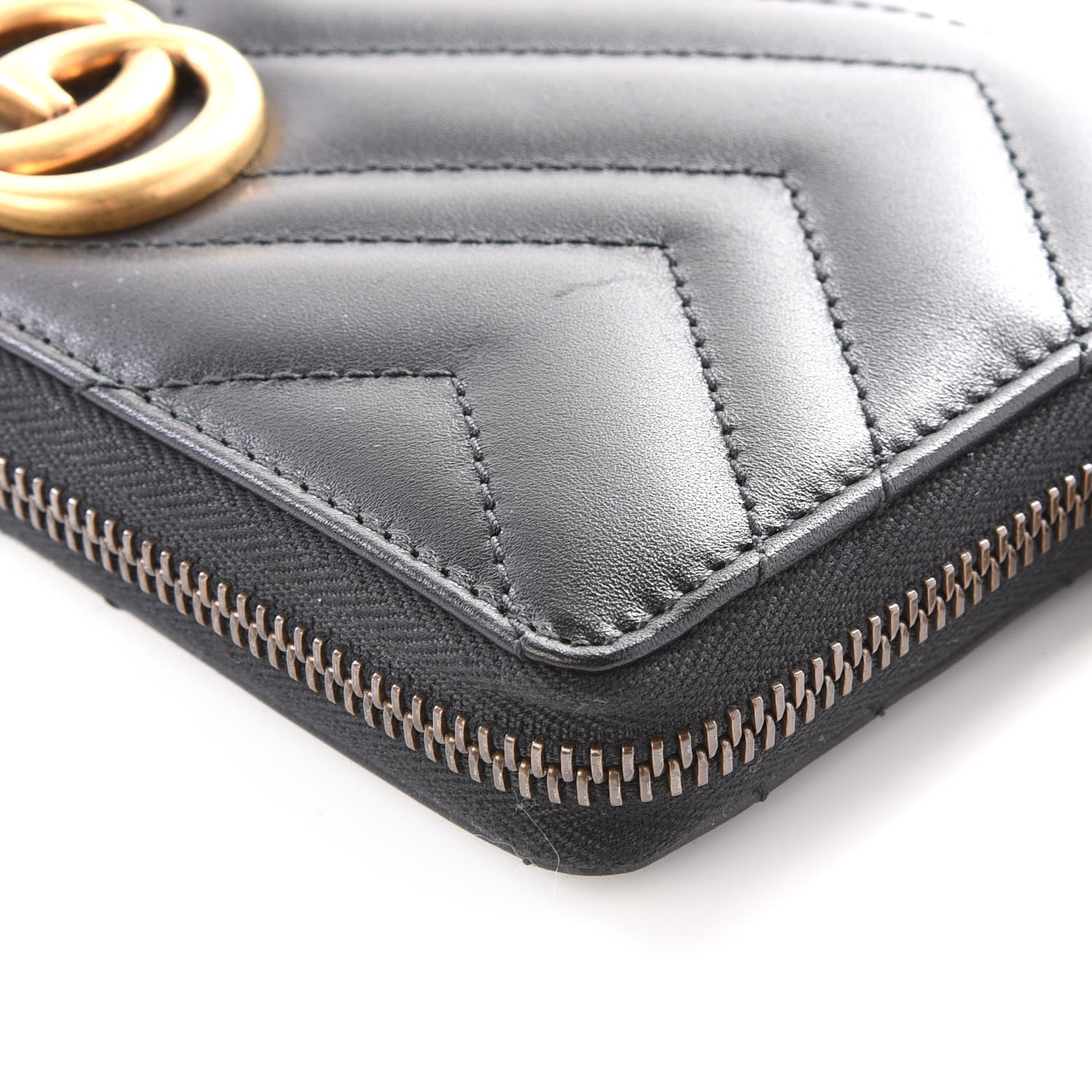 Gucci Calfskin Matelasse GG Marmont Zip Around Wallet Black 8 of 11