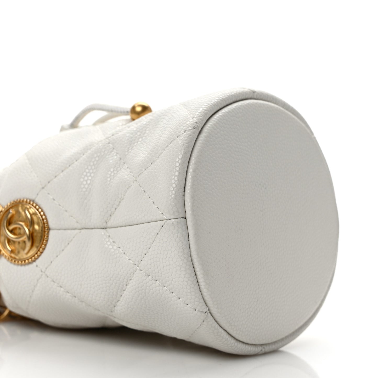 Caviar Quilted Twist Your Buttons Mini Bucket Bag White