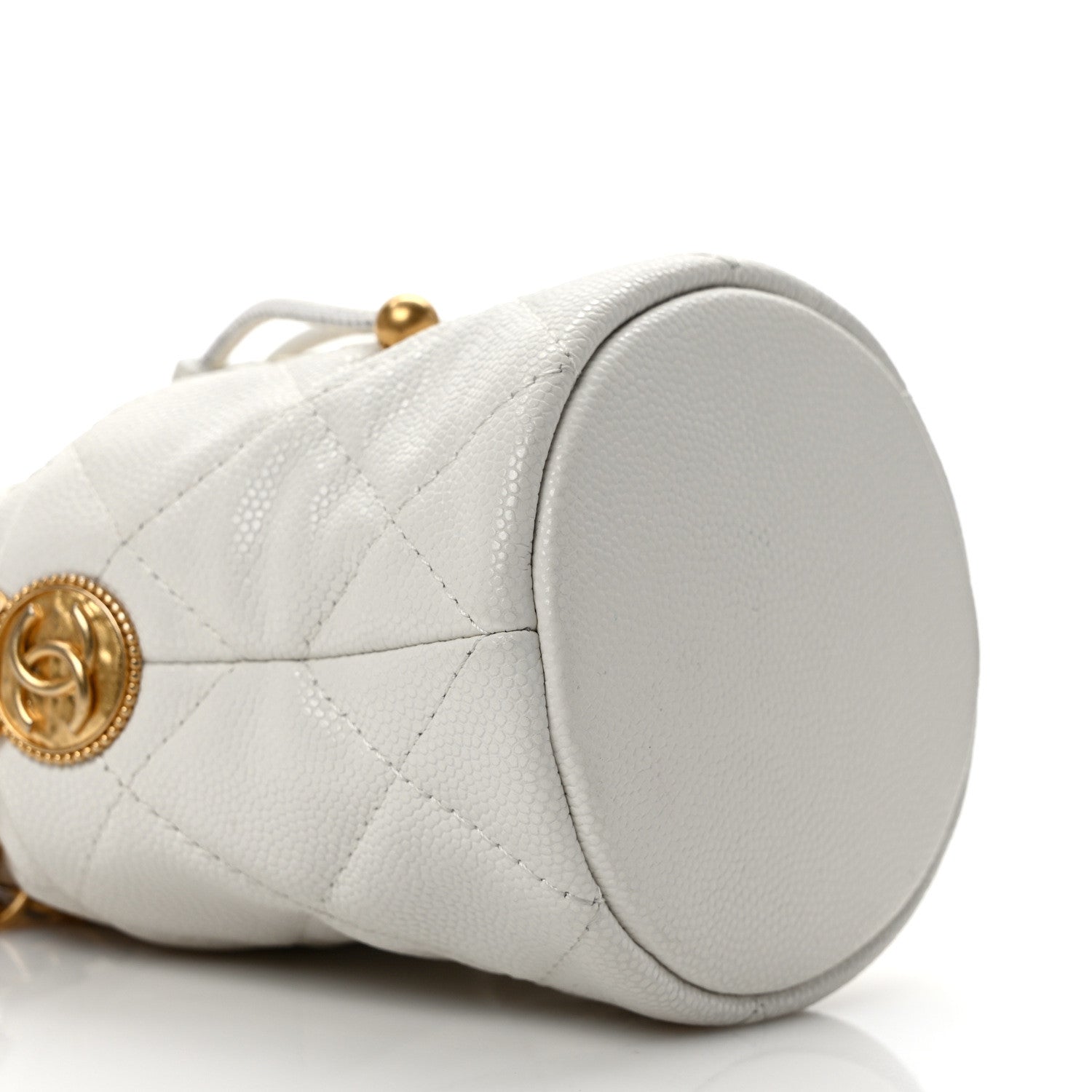 Chanel Caviar Quilted Twist Your Buttons Mini Bucket Bag White 8 of 9