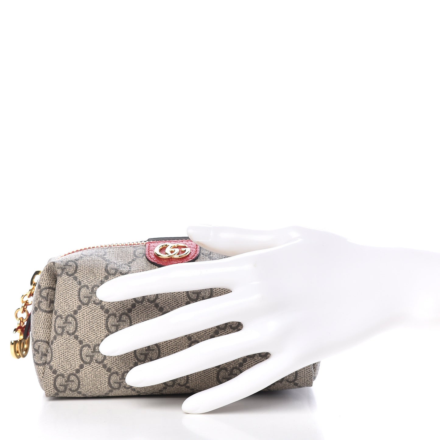 Soft GG Supreme Monogram Calfskin Small Ophidia Cosmetic Case Beige Ebony Hibiscus Red