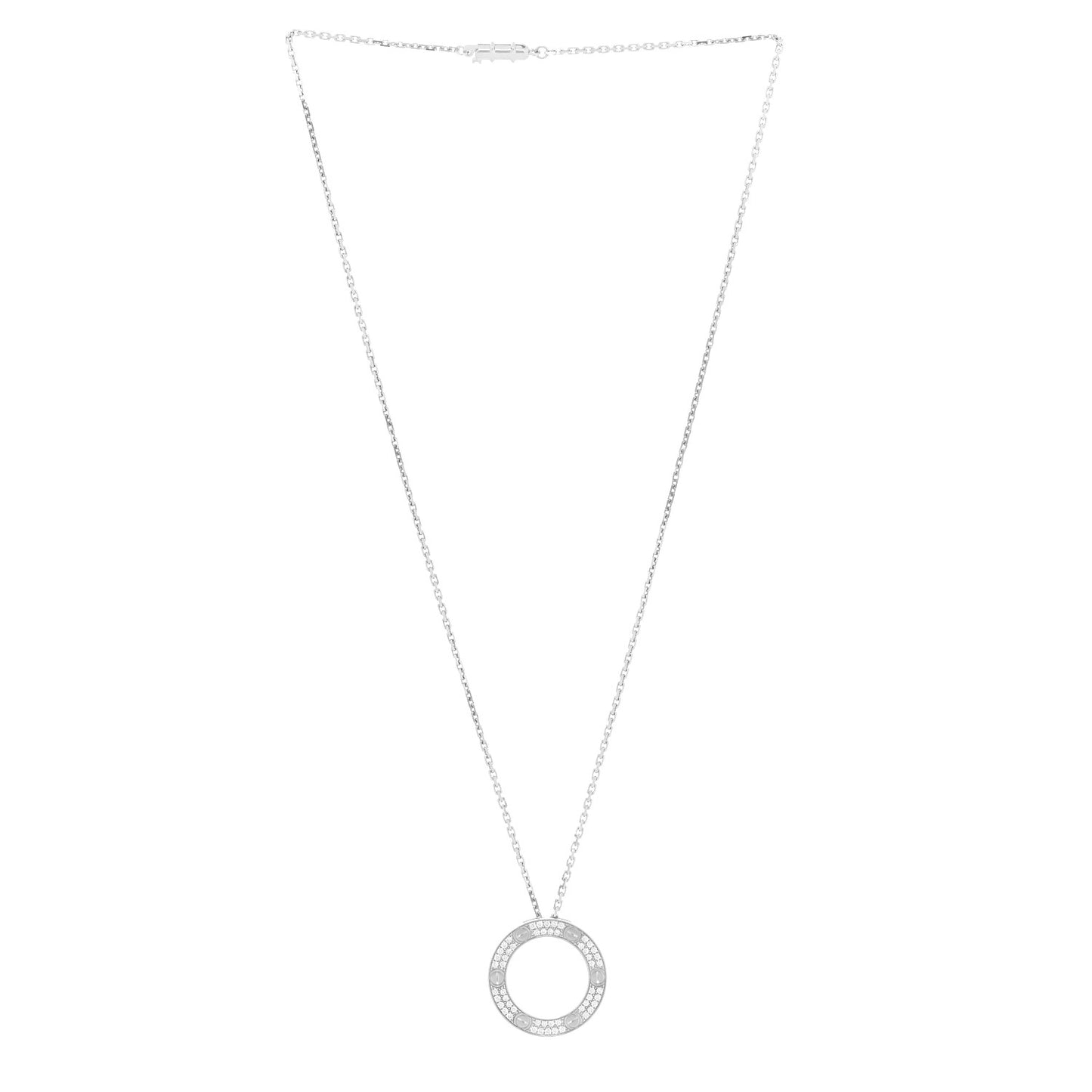 18K White Gold Diamond LOVE Paved Necklace