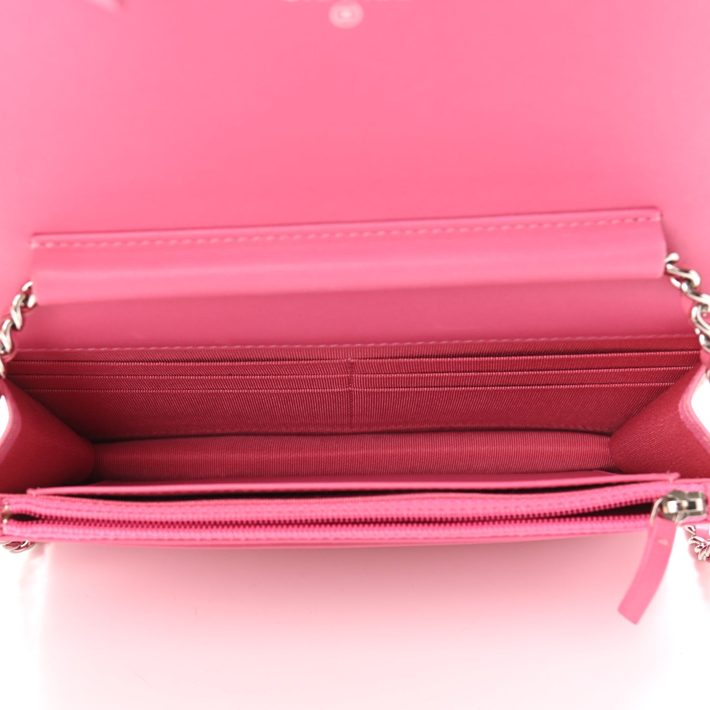 Faded Lambskin Quilted Zephyr Wallet on Chain WOC Dark Pink