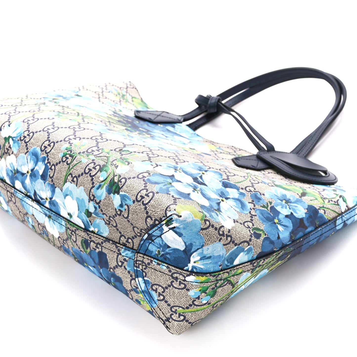 GG Supreme Monogram Blooms Small Reversible Tote Beige Blue Navy