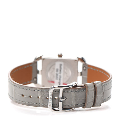 Hermes Stainless Steel Alligator Diamond Bezel Grey Sapphire Mother of Pearl 23mm Cape Cod Quartz Watch Gris Perle 3 of 5