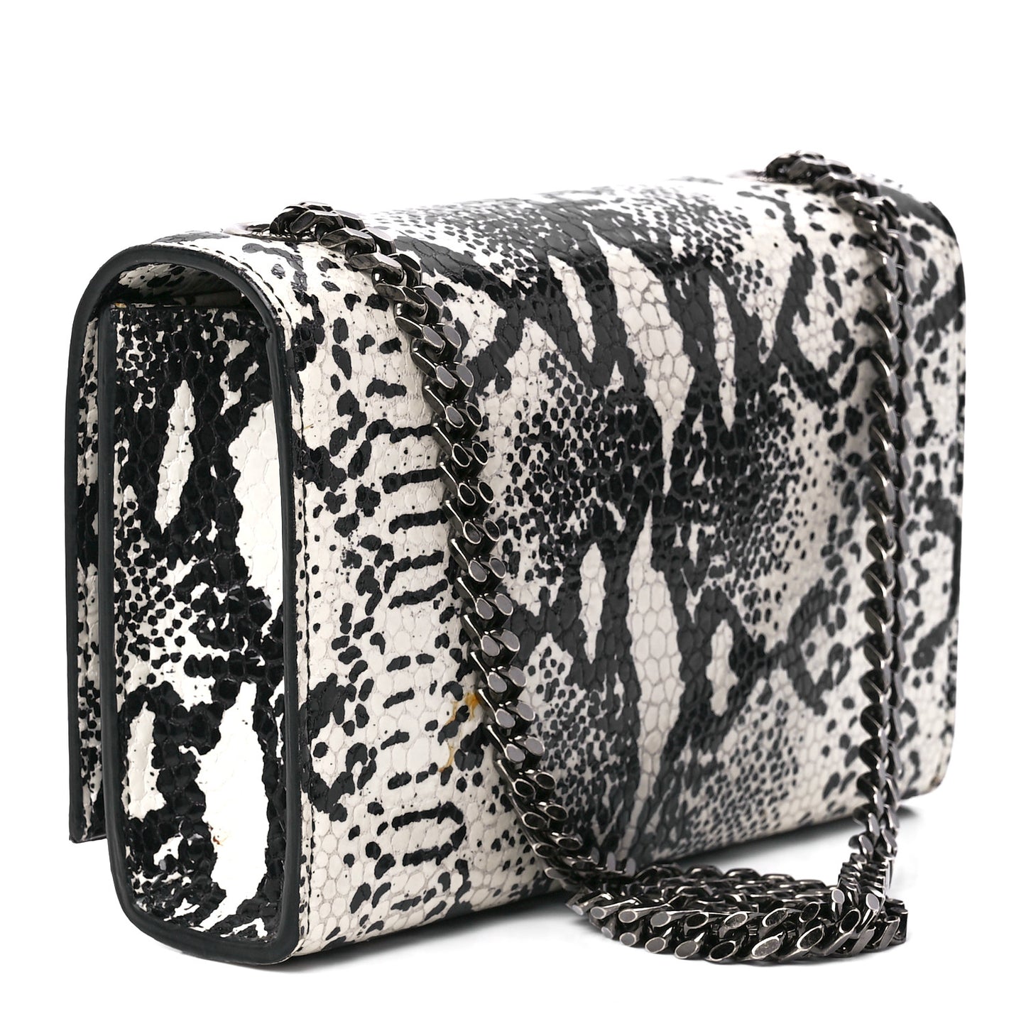 Calfskin Snakeskin Embossed Small Classic Monogram Kate Tassel Satchel White Black
