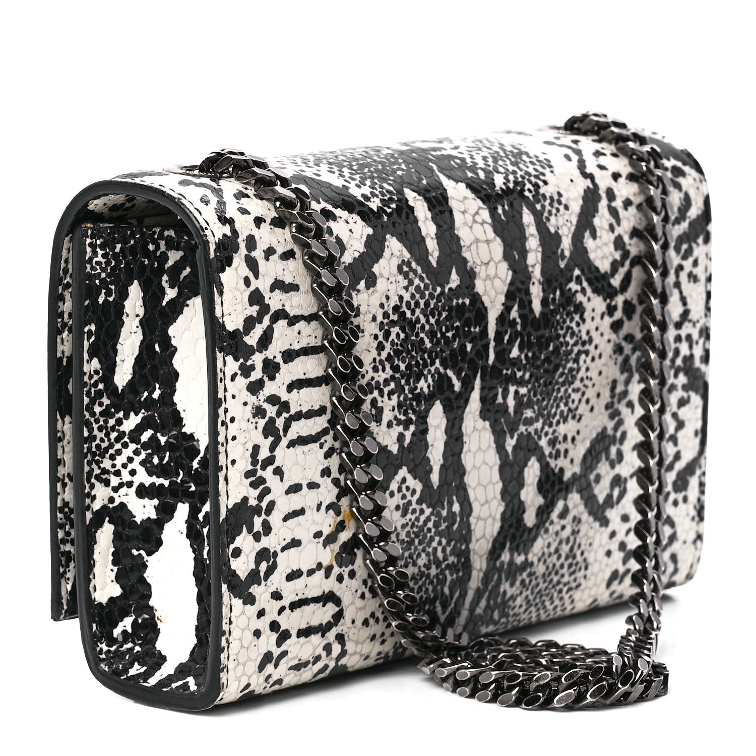 Saint Laurent Calfskin Snakeskin Embossed Small Classic Monogram Kate Tassel Satchel White Black 3 of 11